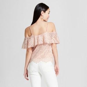 Everly Peach Scalloped Lace Off-Shoulder Blouse
